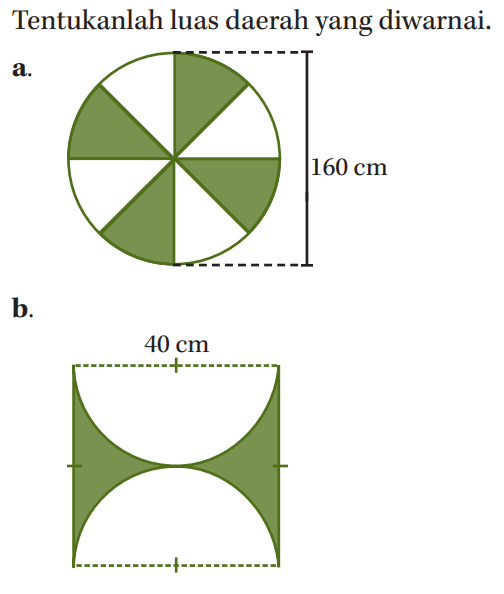 Tentukanlah luas daerah yang diwarnai.
 a. 160 cm
 b. 40 cm