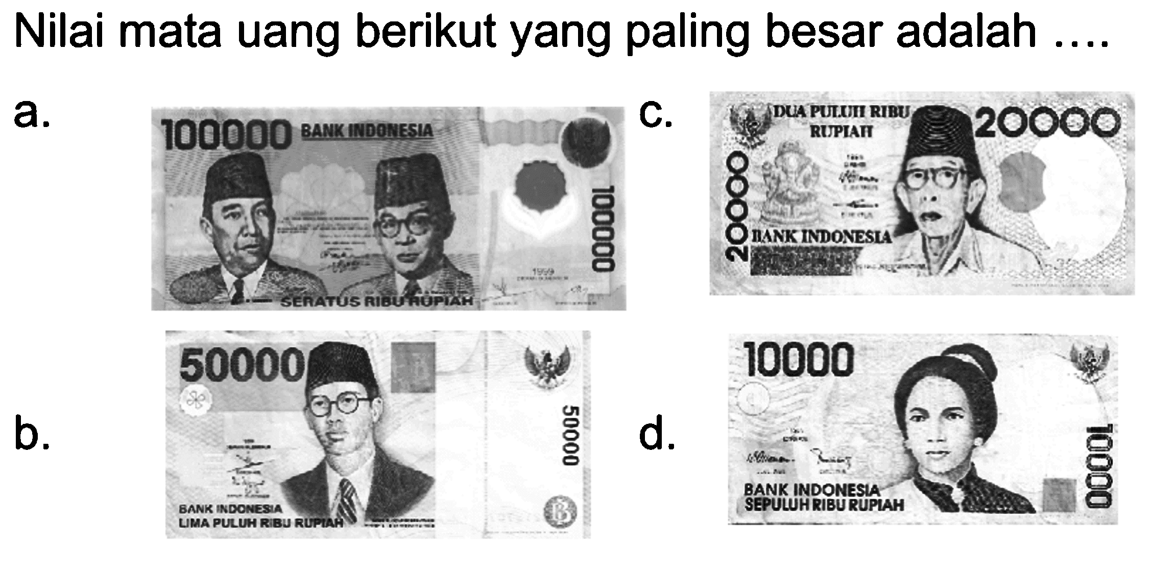 Nilai mata uang berikut yang paling besar adalah ...