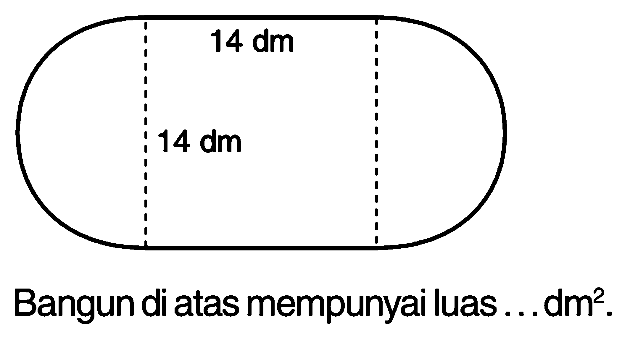 14 dm 14 dm Bangun di atas mempunyai luas... dm^2