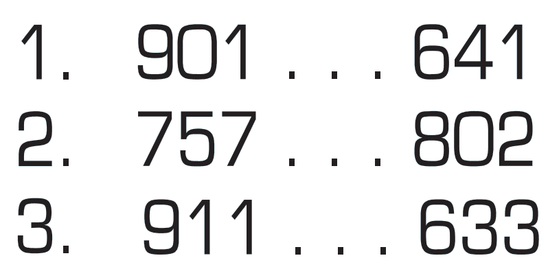 1. 901 : .. 641 2. 757 ... 802 3. 911 ... 633