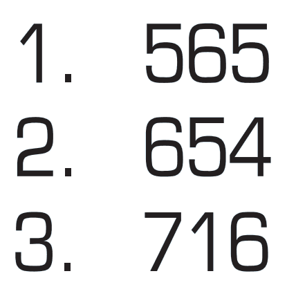 1. 565 2. 654 3. 716