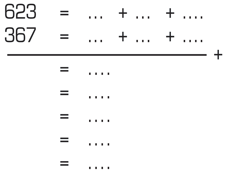 623 =...+...+...  
367 =...+... +... 
+
=... =...  =...  =...  =...