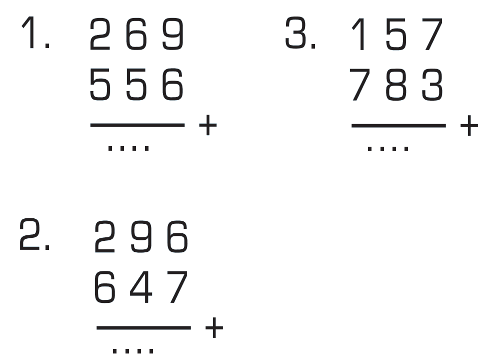 1. 269 556 + ... 3. 157 783 + ... 2. 296 647 + ...