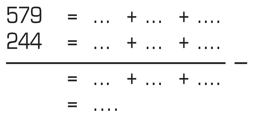 579 = ... + ... + ... 
244 = ... + ... + ... - 
= ... + ... + ... 
= ....