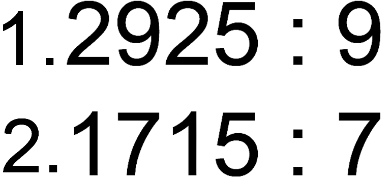 1. 2925:9 2. 1715:7