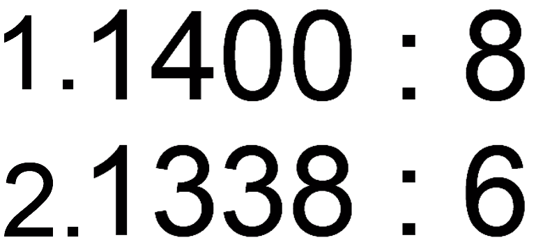 1. 1400:8
2. 1338:6