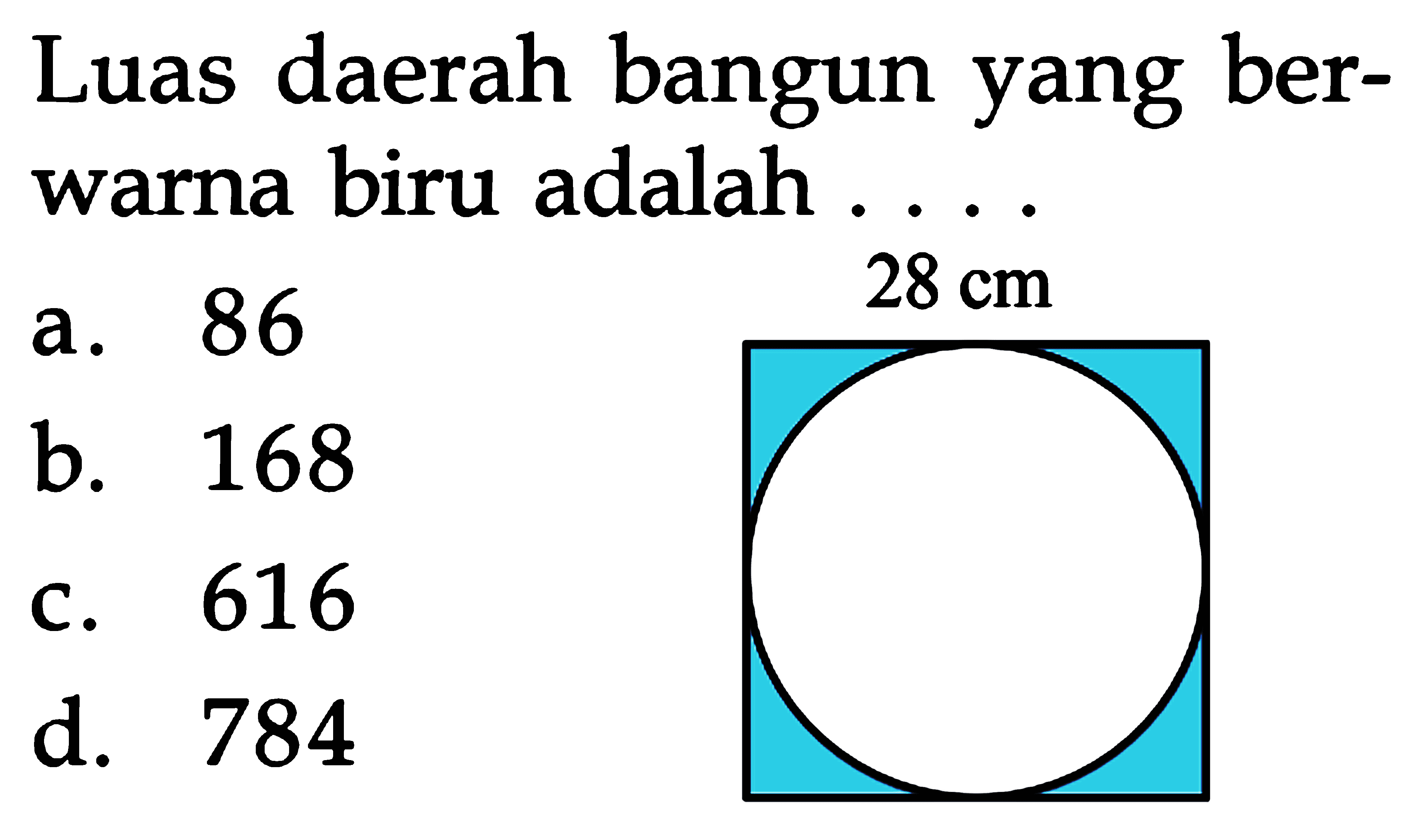 Luas daerah bangun yang ber- warna biru adalah .. 28 cm