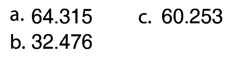 a. 64.315 
b. 32.476 
c. 60.253