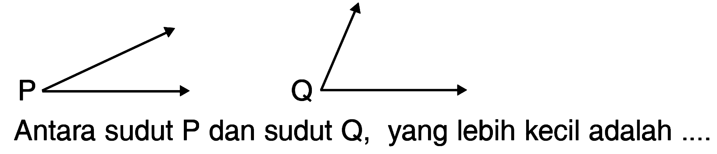 Antara sudut P dan sudut Q, yang lebih kecil adalah....