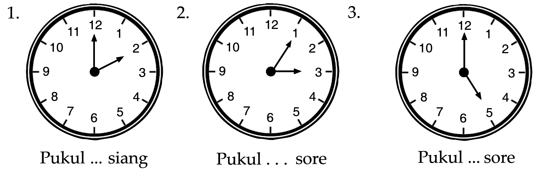 1. Pukul... Siang 2. Pukul ...sore 3. Pukul ... sore