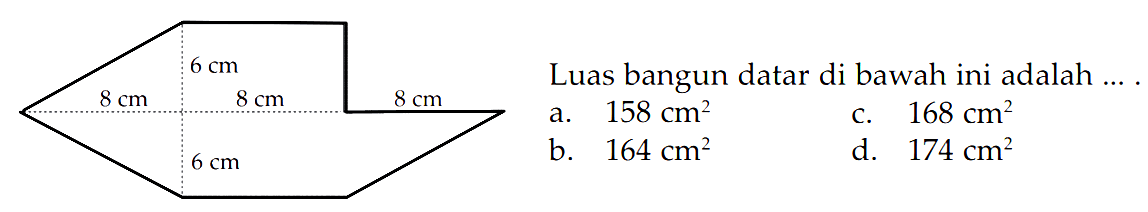 Luas bangun datar di bawah ini adalah... 6 cm 8 cm 8 cm 8 cm 6 cm