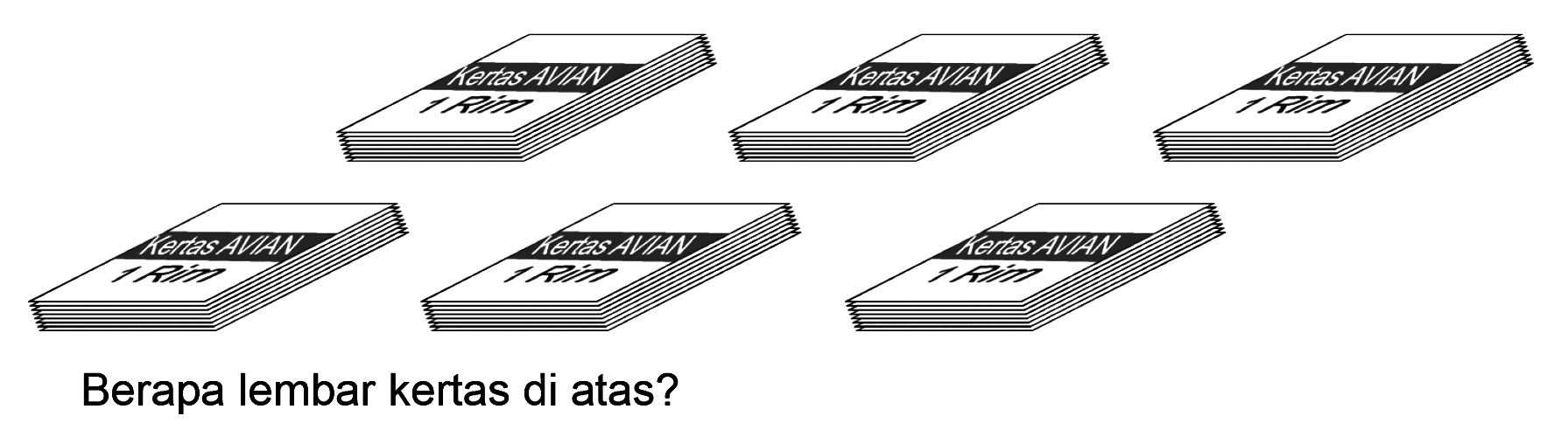 1 Rim 1 Rim 1 Rim 1 Rim 1 Rim 1 Rim
Berapa lembar kertas di atas?