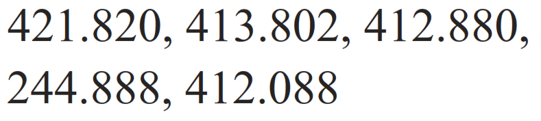  421.820, 413.802 ,412.880, 244.888, 412.088 