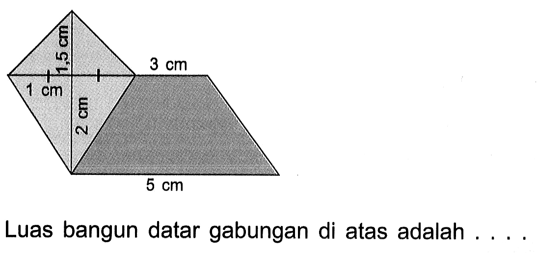 1 cm 1,5 cm 2 cm 3 cm 5 cm Luas bangun datar gabungan di atas adalah ...