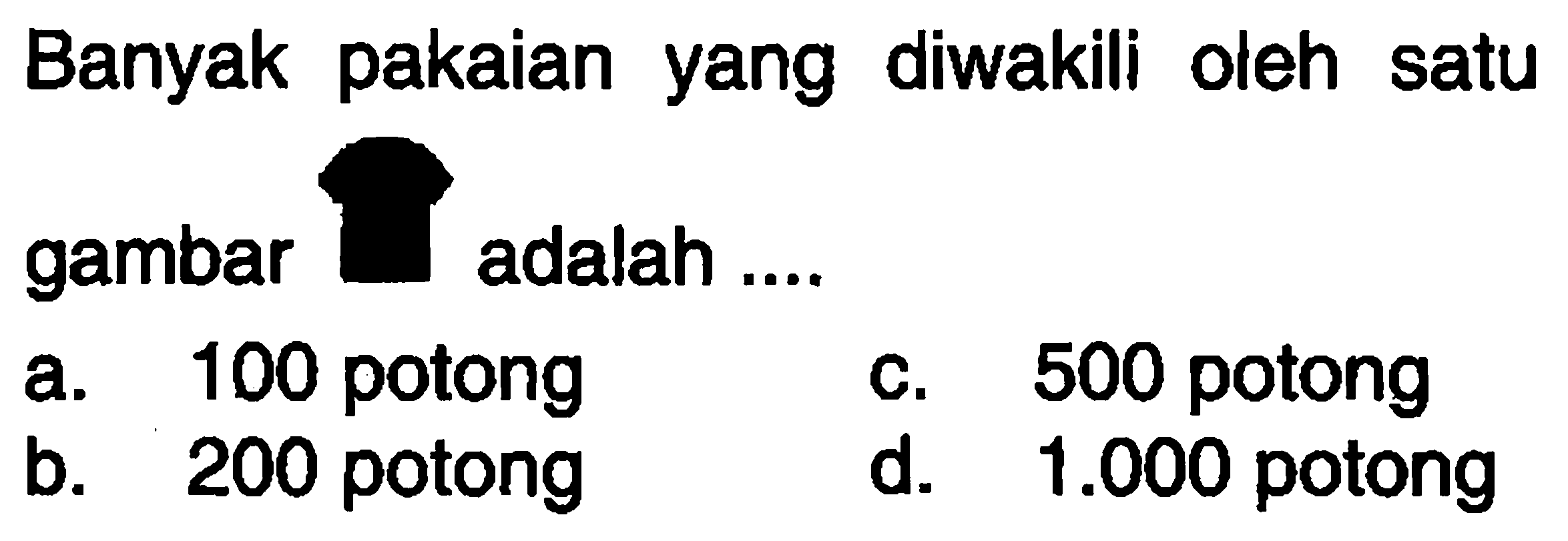 Banyak pakaian yang diwakili oleh satu gambar adalah ....