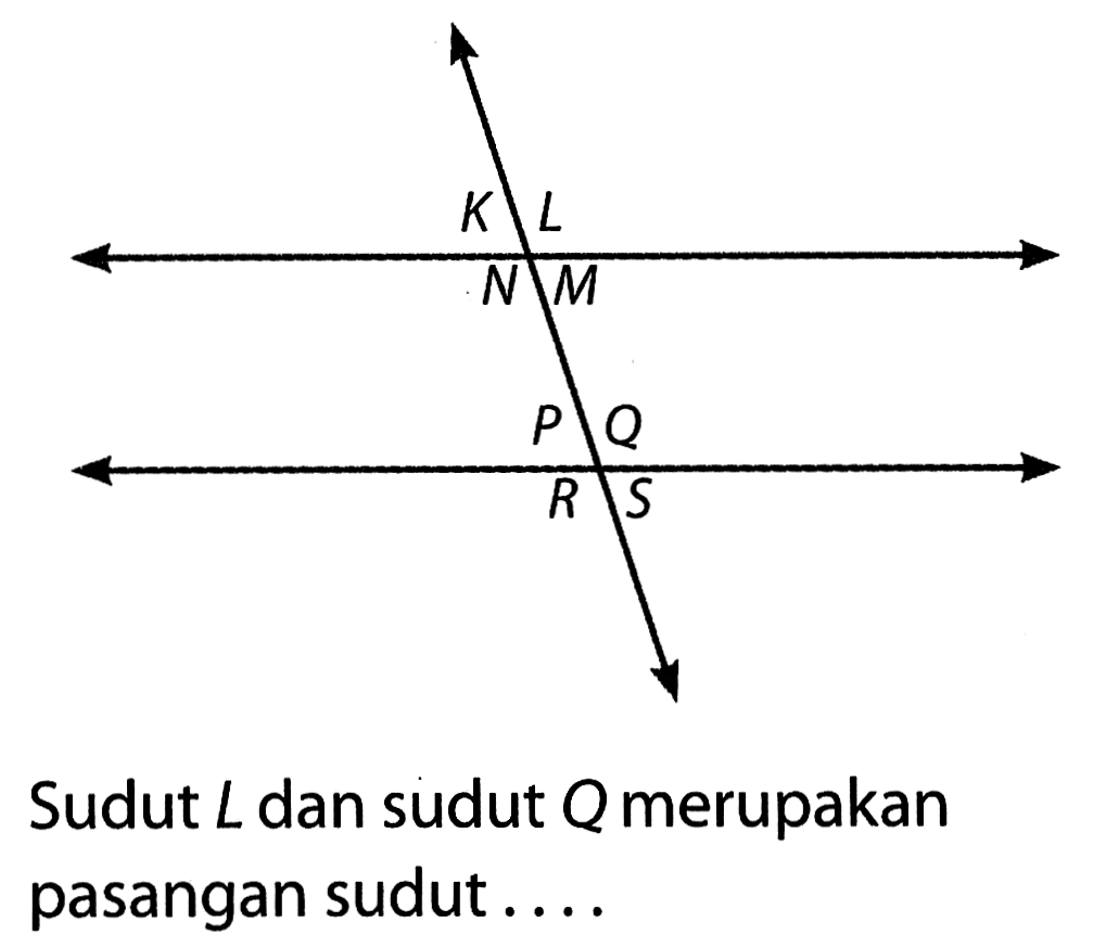 Sudut L dan sudut Q merupakan pasangan sudut....
KLMN PQRS