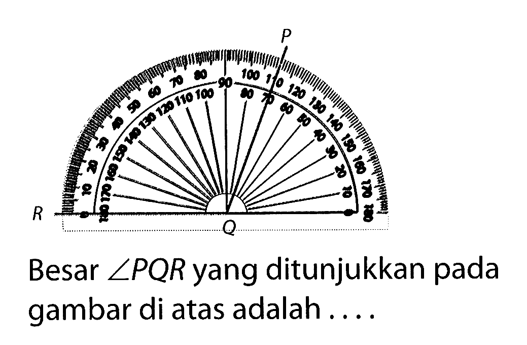 R Q P 0 70 110 Besar sudut PQR yang ditunjukkan pada gambar di atas adalah ....