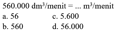 560.000 dm^3/menit = ... m^3/menit