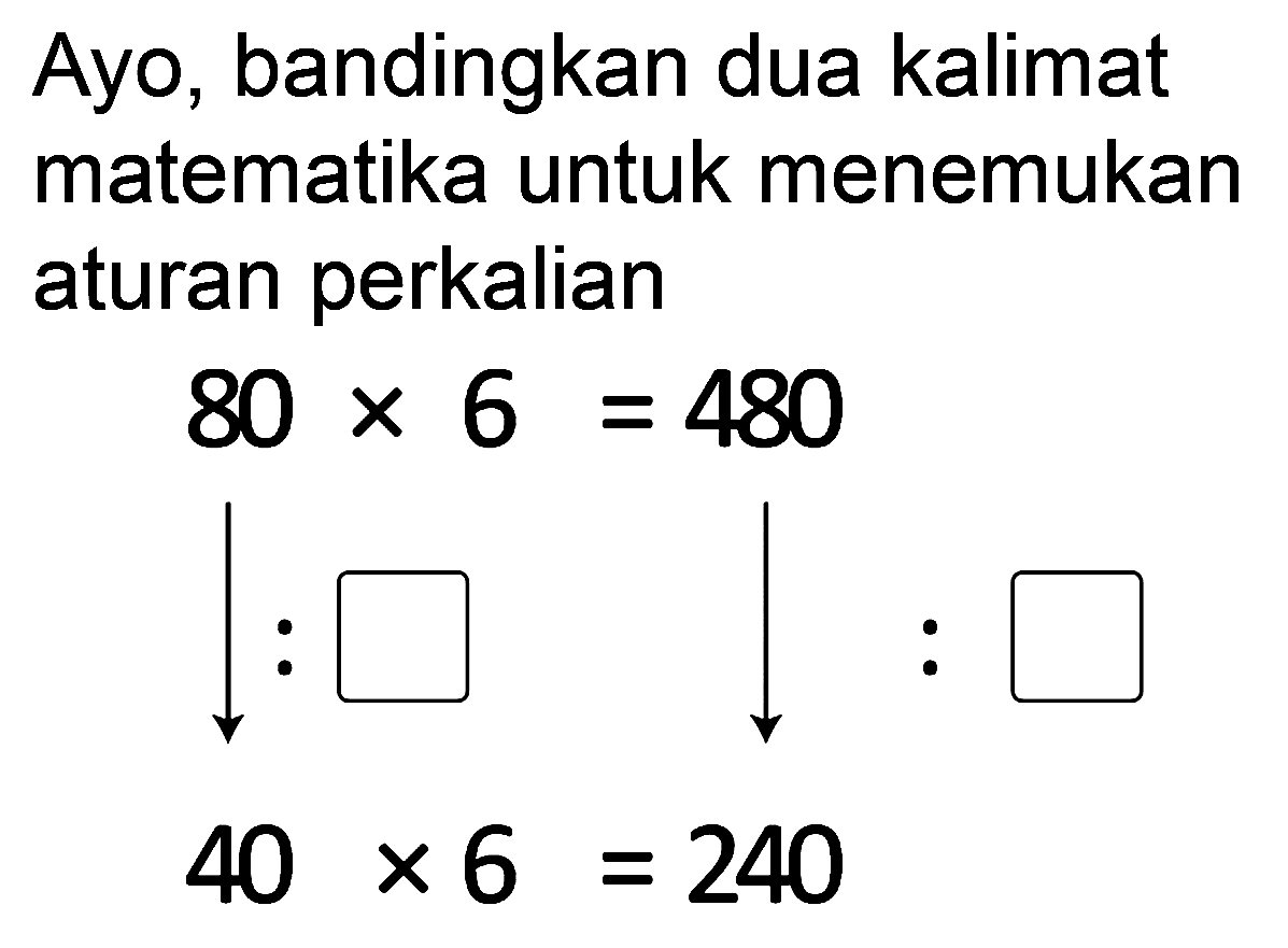 Ayo, bandingkan dua kalimat matematika untuk menemukan aturan perkalian