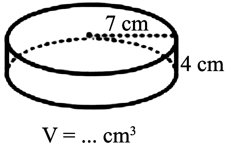  7 cm 
 4 cm 

V=... cm^(3)
