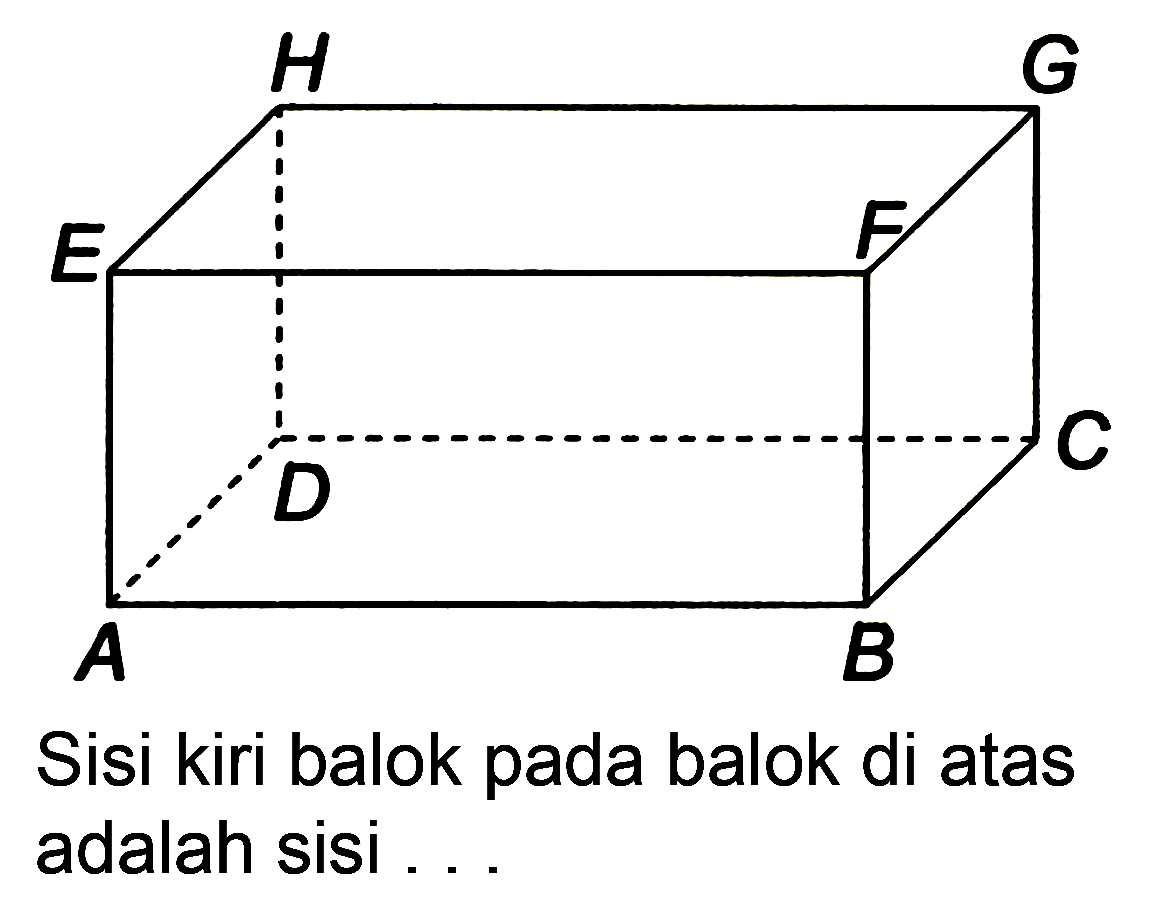 A B C D E F G H 
Sisi kiri balok pada balok di atas adalah sisi ...