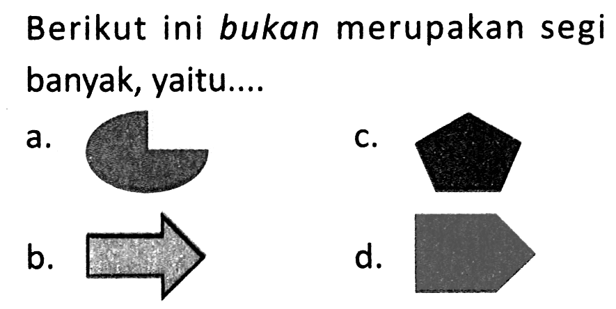 Berikut ini bukan merupakan segi banyak, yaitu....
a.
C.
b.
C1CC2CC2C1
d.