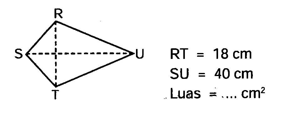 RT = 18 cm 
SU = 40 cm 
Luas = .... cm^2 