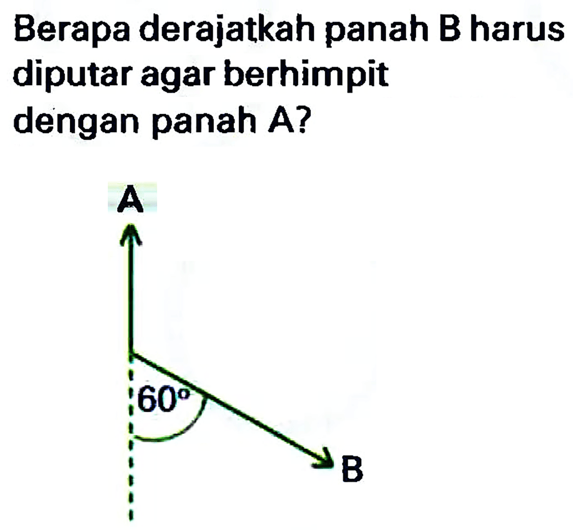 Berapa derajatkah panah  B  harus diputar agar berhimpit dengan panah A?