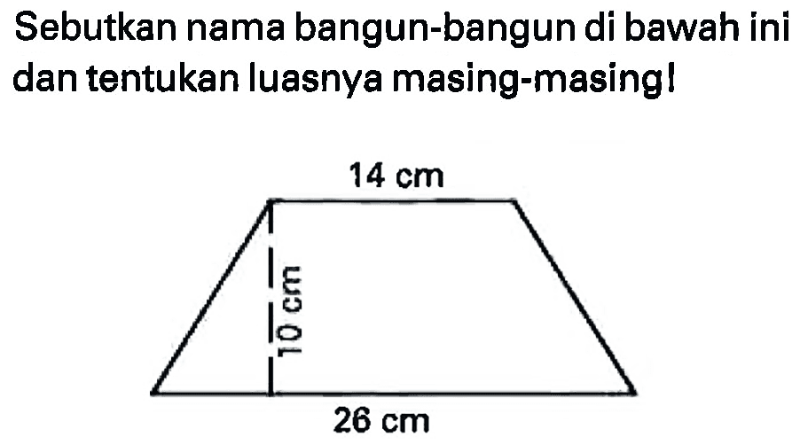 Sebutkan nama bangun-bangun di bawah ini dan tentukan luasnya masing-masing!