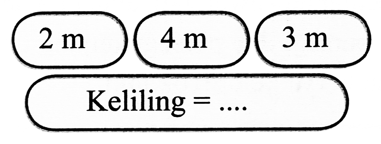  2 m  4 m  3 m 
Keliling  =... . 