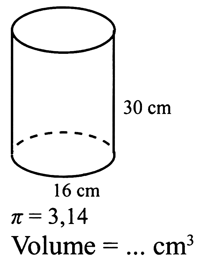 
pi=3,14

Volume  =... cm^(3) 