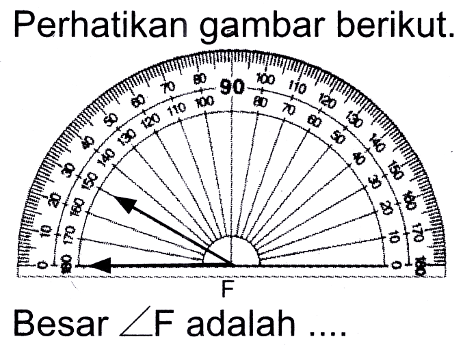 Perhatikan gambar berikut.
Besar  sudut F  adalah ....