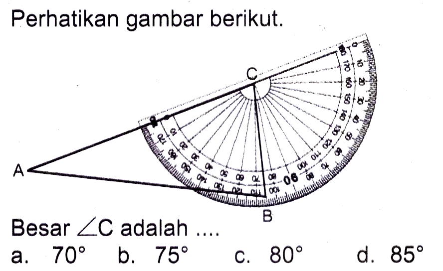 Perhatikan gambar berikut.
a.  70 
b.  75 
C.  80 
d.  85 