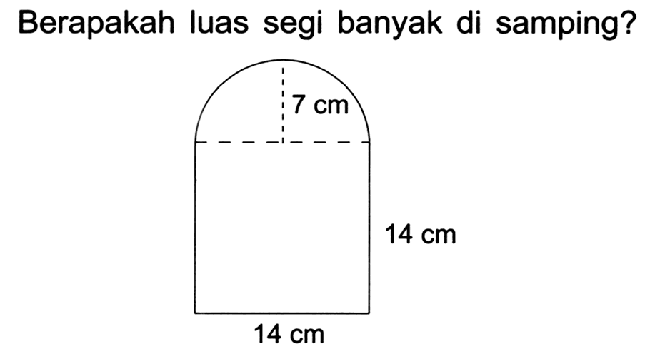 Berapakah luas segi banyak di samping?
 7 cm 
 14 cm 
 14 cm 