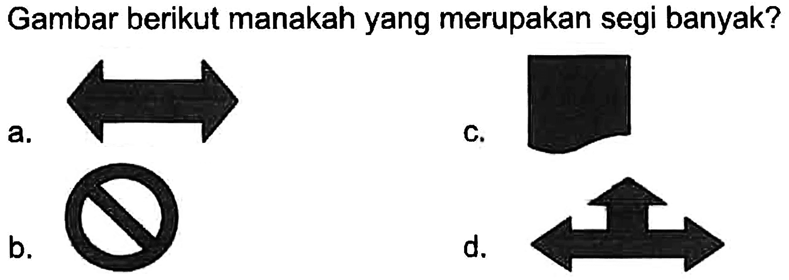 Gambar berikut manakah yang merupakan segi banyak?
a.
c.
b.
d.