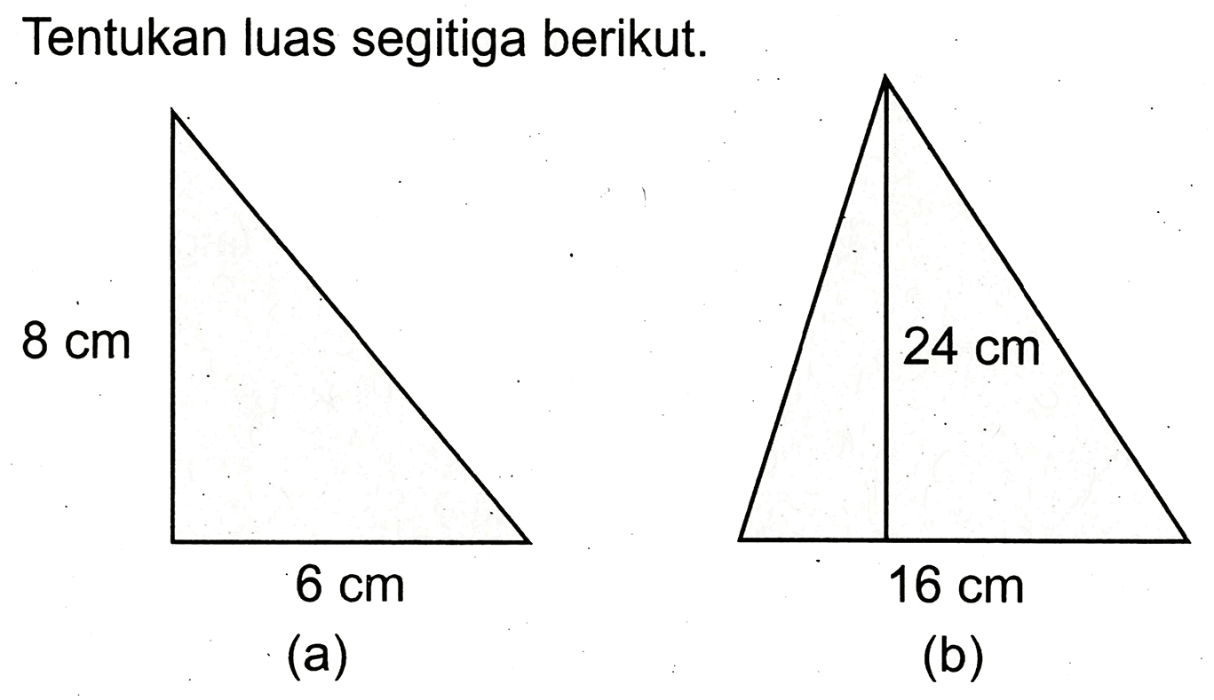 Tentukan luas segitiga berikut.
(a)
(b)