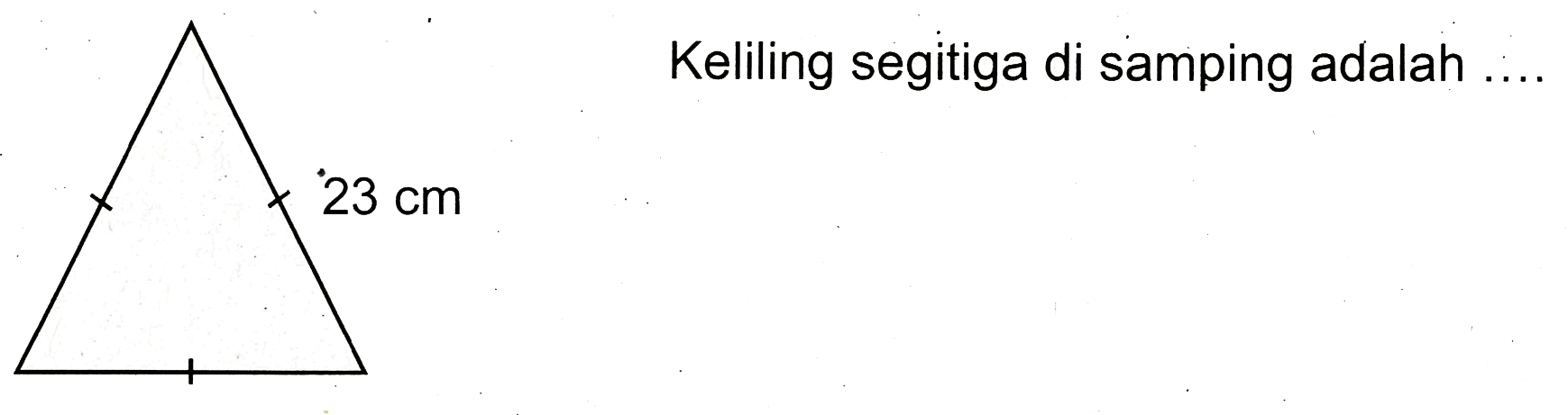 Keliling segitiga di samping adalah .... 
23 cm 