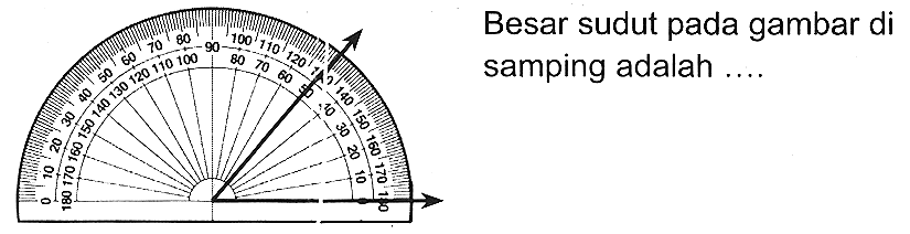 Besar sudut pada gambar di samping adalah .... (Gambar Busur)