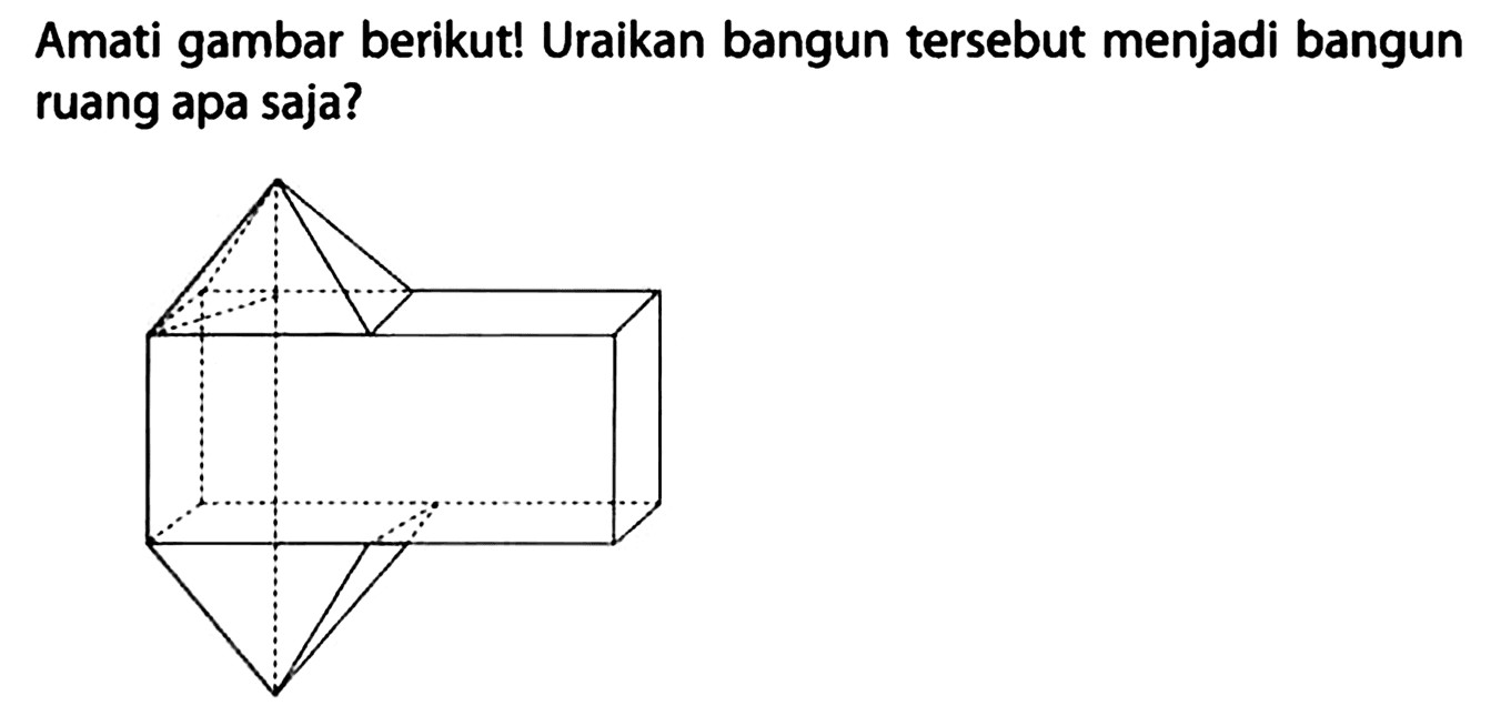 Amati gambar berikut! Uraikan bangun tersebut menjadi bangun ruang apa saja?