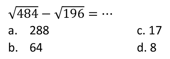 akar(484) - akar(196) = ...