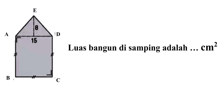 A E 8 D 15 B C Luas bangun di samping adalah ...  {c m)^(2)