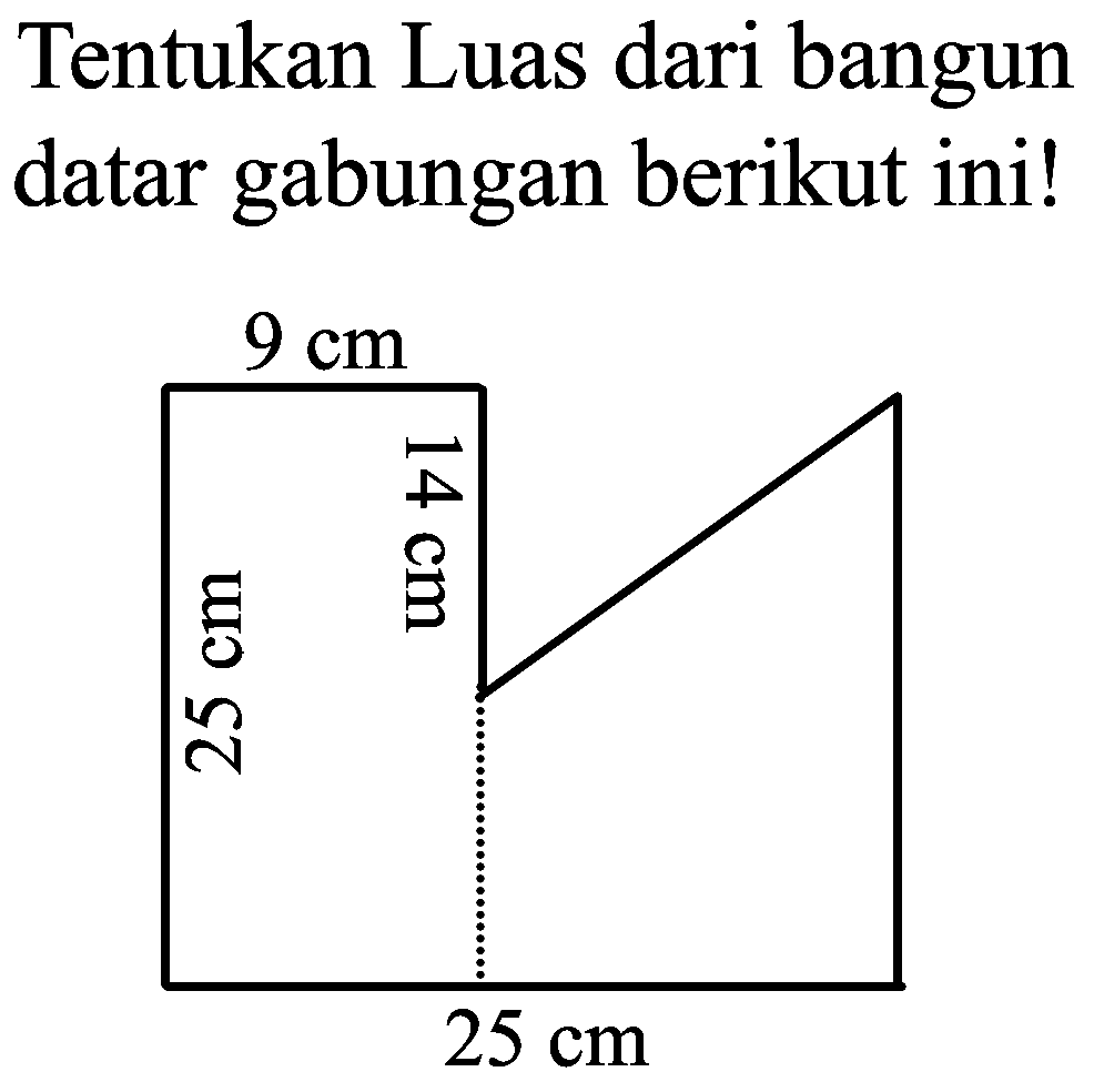 Tentukan Luas dari bangun datar gabungan berikut ini! 9 cm 14 cm 25 cm 25 cm