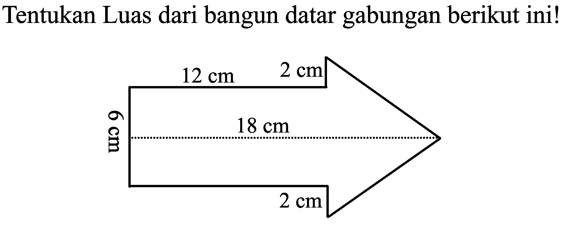 Tentukan Luas dari bangun datar gabungan berikut ini!
12 cm 2 cm 6 cm 18 cm 2 cm 