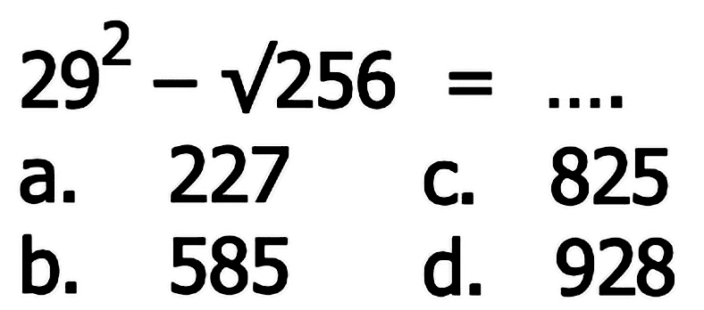 29^2 - akar(256)=...