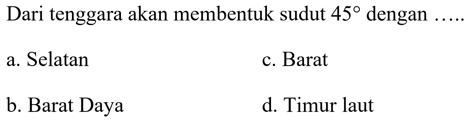 Dari tenggara akan membentuk sudut 45 dengan ....