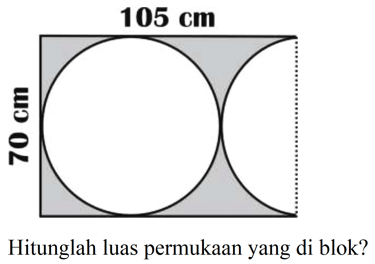 105 cm 70 cm 
Hitunglah luas permukaan yang di blok?