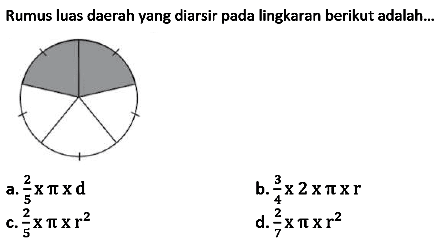 Rumus luas daerah yang diarsir pada lingkaran berikut adalah... 