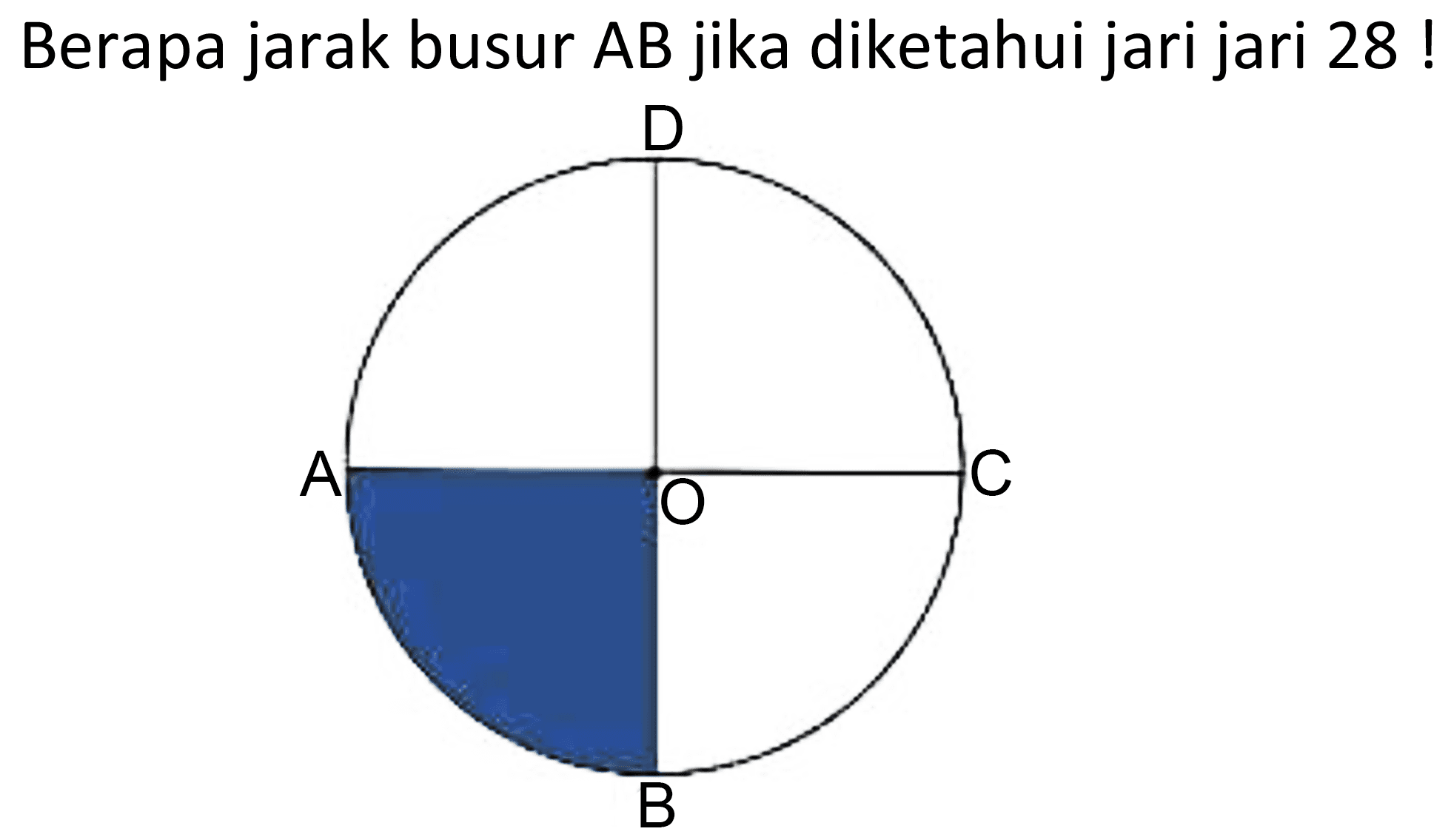 Berapa jarak busur AB jika diketahui jari jari 28 !