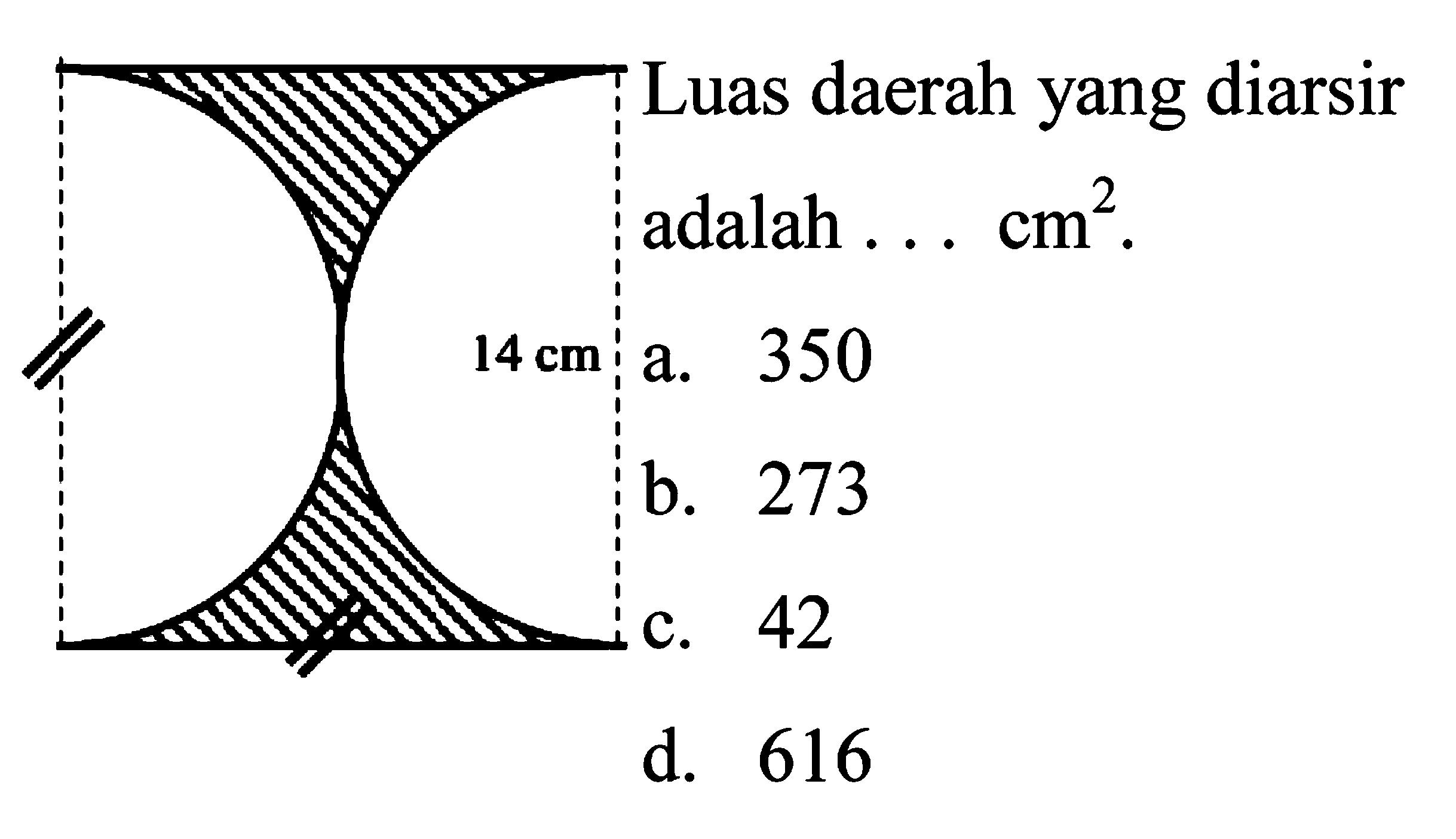 , whlly Luas daerah yang diarsir adalah ...  cm^(2) .
 14 cm:  