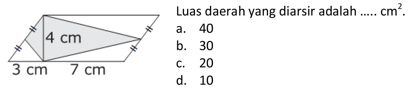 Luas dae a. 40 b. 30 c. 20 d. 10